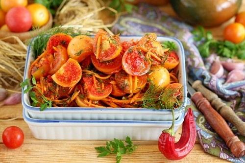 Помидоры по-корейски с луком. Помидоры по-корейски быстрого приготовления — вкуснейшие рецепты в банке, пакете за сутки